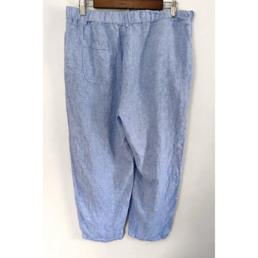 Quince French Blue 100% European Linen Straight Leg Elastic Waist Pants Sz L